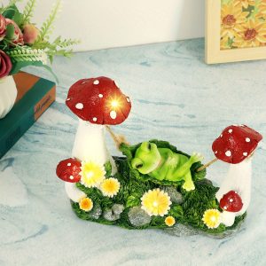 Frogs Garden Outdoor Decor Statue - Solar Frog Mushroom LED Sculpture Lights