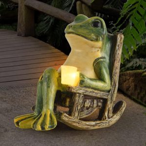 Miniature Frog Garden Statue Halloween Decorations Fairy Garden Accessories Outdoor Figurine Lights Solar Garden Frog Decor Art Housewarming Gift for Patio, Yard, Lawn Ornament, 3.89