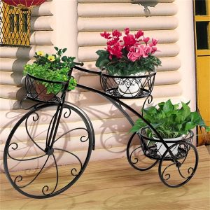 Metal Bicycle Planter 3 Tier Tricycle Flower Plant Stand Parisian Style Flower Display Stand Cart For Home Decor Patio Garden Flower Shop Indoor Outdoor