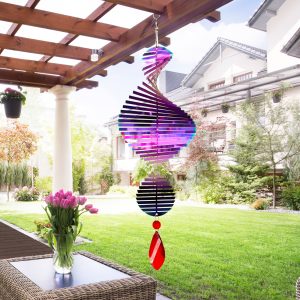 3D Hanging Wind Spinner: Helix Metal Wind Spinners for Yard and Garden, Flower Design, Outdoor Hanging Decor, Metal Yard Art, Garden Decorations for Outside, Christmas Outdoor Yard Decor Rainbow