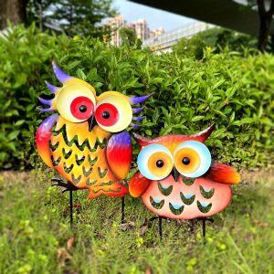 1pc Colorful Metal Owl Garden Stake Decoration, Outdoor Sculpture For Yard And Lawn, Art Deco Animal Statue, Perfect For Thanksgiving And Mother's Day Gifts